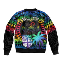 Personalised Fiji LGBT Bomber Jacket Love Is Love Tapa Pattern Rainbow Water Color LT9 - Polynesian Pride