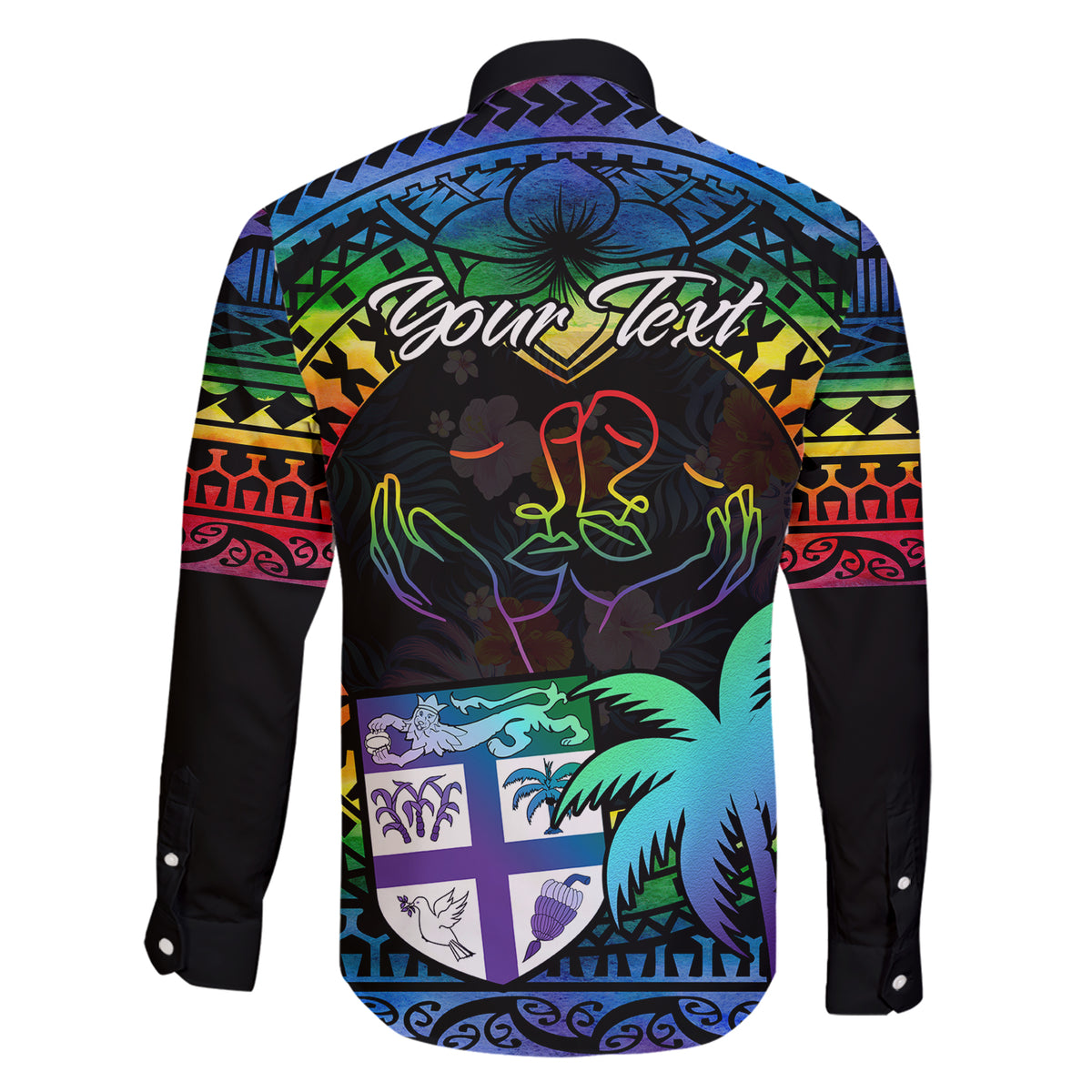 personalised-fiji-lgbt-family-matching-short-sleeve-bodycon-dress-and-hawaiian-shirt-love-is-love-tapa-pattern-rainbow-water-color