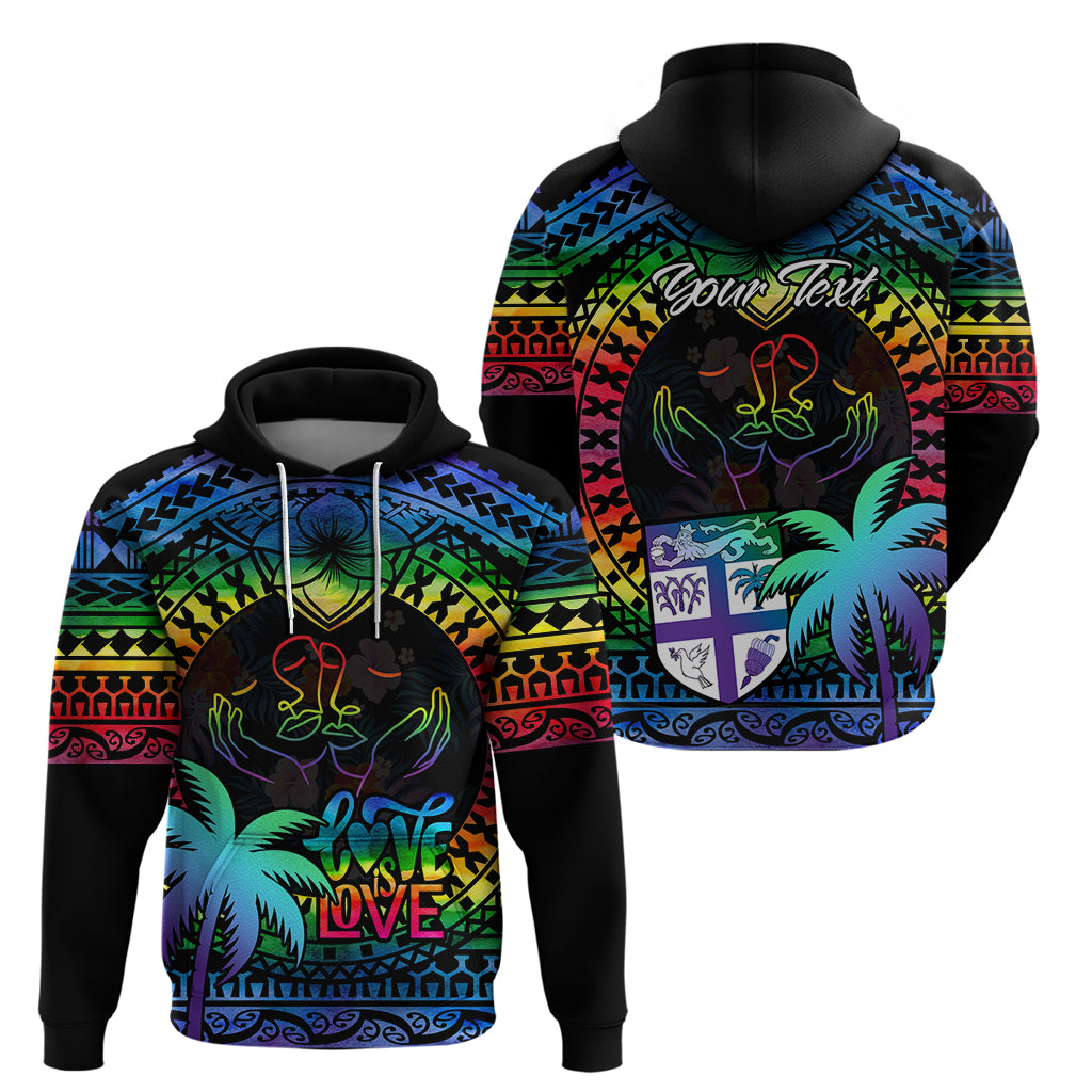 Personalised Fiji LGBT Hoodie Love Is Love Tapa Pattern Rainbow Water Color LT9 - Polynesian Pride