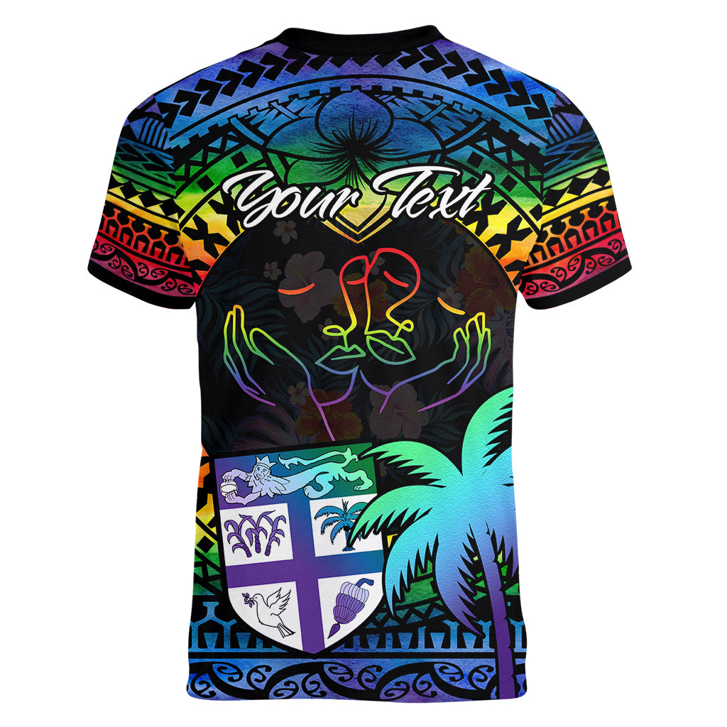 personalised-fiji-lgbt-women-v-neck-t-shirt-love-is-love-tapa-pattern-rainbow-water-color