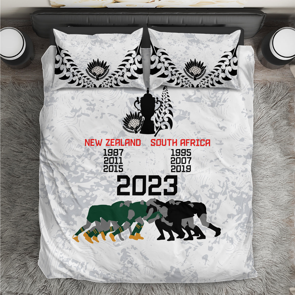 New Zealand South Africa Rugby Bedding Set History Commemorative World Cup Winners Unique LT9 White - Polynesian Pride