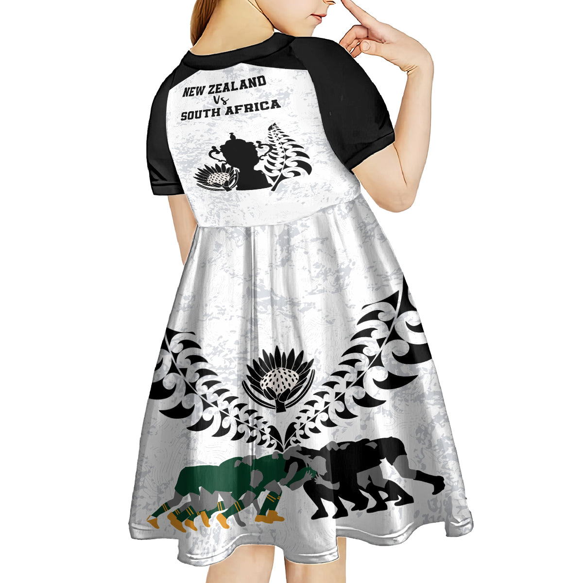 New Zealand South Africa Rugby Kid Short Sleeve Dress History Commemorative World Cup Winners Unique LT9 - Polynesian Pride