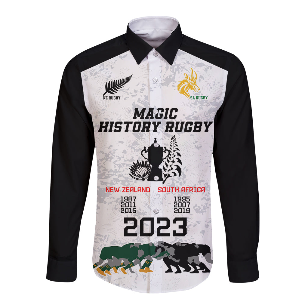 New Zealand South Africa Rugby Long Sleeve Button Shirt History Commemorative World Cup Winners Unique LT9 Unisex White - Polynesian Pride