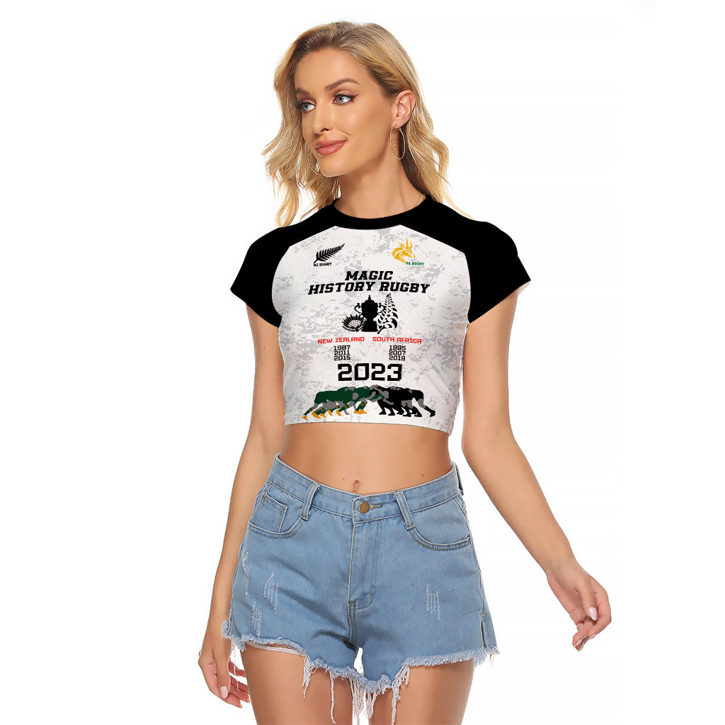 New Zealand South Africa Rugby Raglan Cropped T Shirt History Commemorative World Cup Winners Unique LT9 Female White - Polynesian Pride