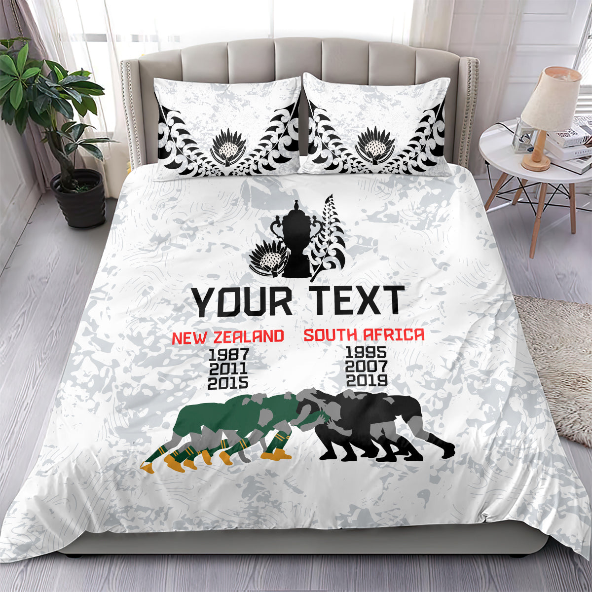 Custom New Zealand South Africa Rugby Bedding Set History Commemorative World Cup Winners Unique LT9 - Polynesian Pride