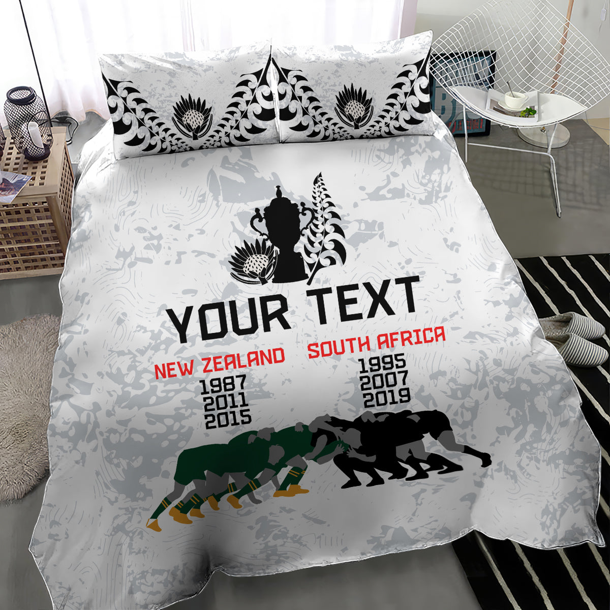 Custom New Zealand South Africa Rugby Bedding Set History Commemorative World Cup Winners Unique LT9 - Polynesian Pride