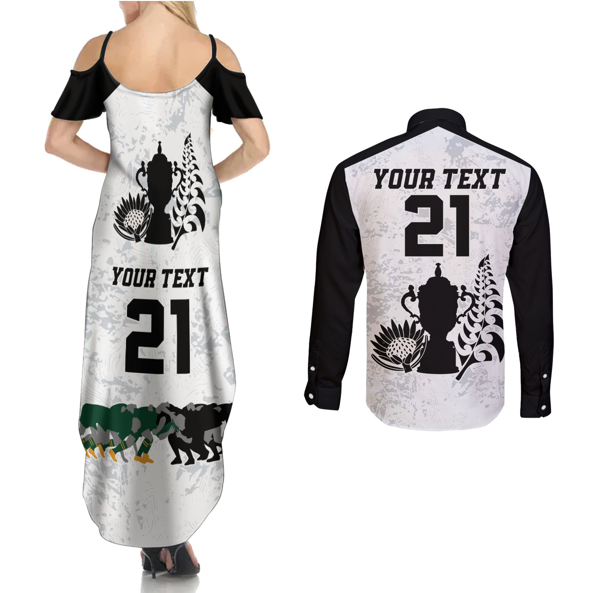 Custom New Zealand South Africa Rugby Couples Matching Summer Maxi Dress and Long Sleeve Button Shirt History Commemorative World Cup Winners Unique LT9 - Polynesian Pride