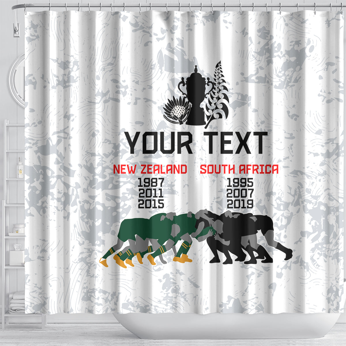 Custom New Zealand South Africa Rugby Shower Curtain History Commemorative World Cup Winners Unique LT9 - Polynesian Pride