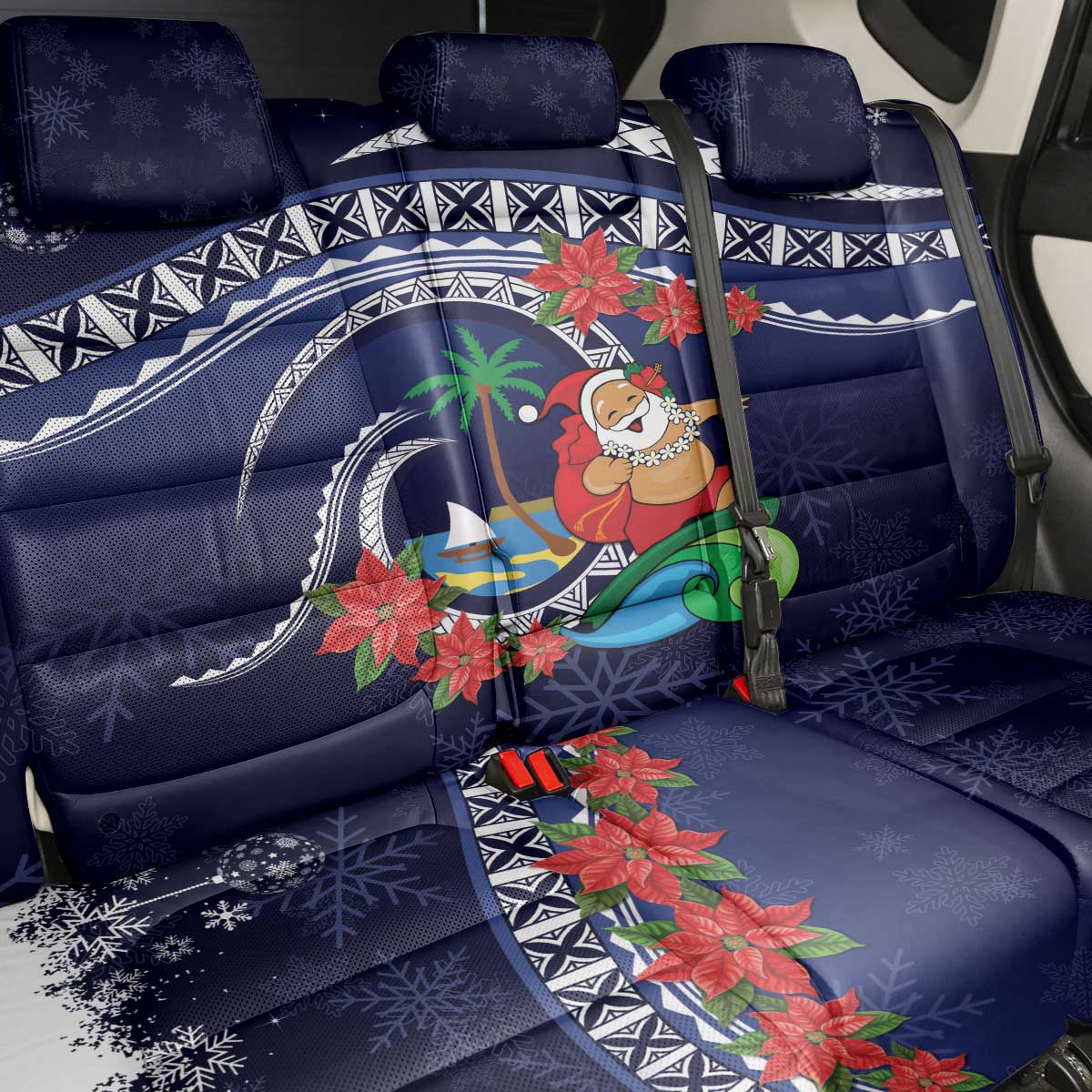 Felis Pusgua Guam Santa Back Car Seat Cover Merry Christmas with Polynesian Tribal