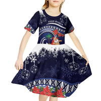 Felis Pusgua Guam Santa Kid Short Sleeve Dress Merry Christmas with Polynesian Tribal