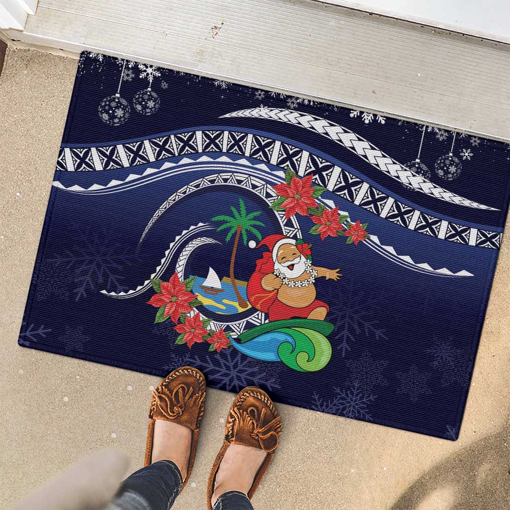 Felis Pusgua Guam Santa Rubber Doormat Merry Christmas with Polynesian Tribal