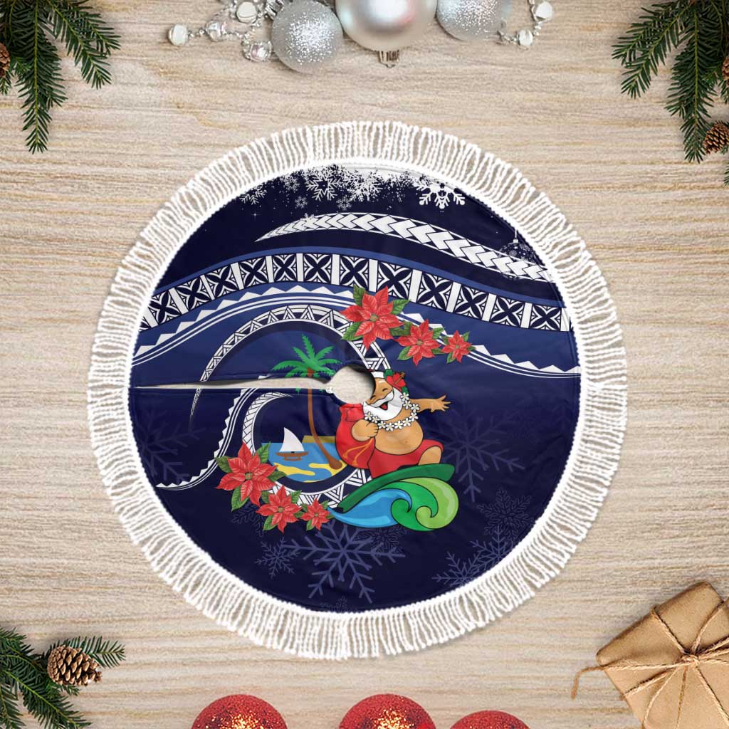 Felis Pusgua Guam Santa Tree Skirt Merry Christmas with Polynesian Tribal
