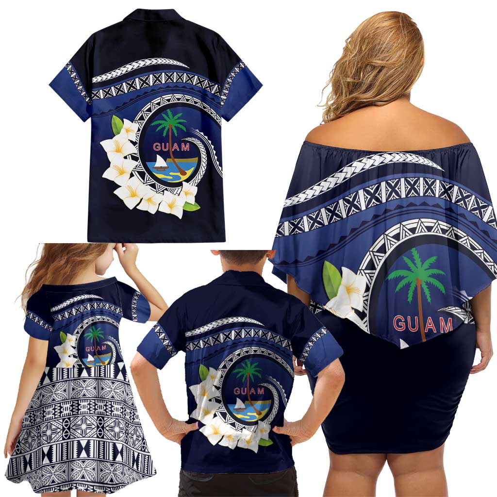 Hafai Adai Guam Guasalis Family Matching Off Shoulder Short Dress and Hawaiian Shirt Polynesian Tribal Pattern