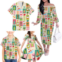 Mele Kalikimaka Hawaii Christmas Family Matching Off The Shoulder Long Sleeve Dress and Hawaiian Shirt Funny Santan Hippie Style