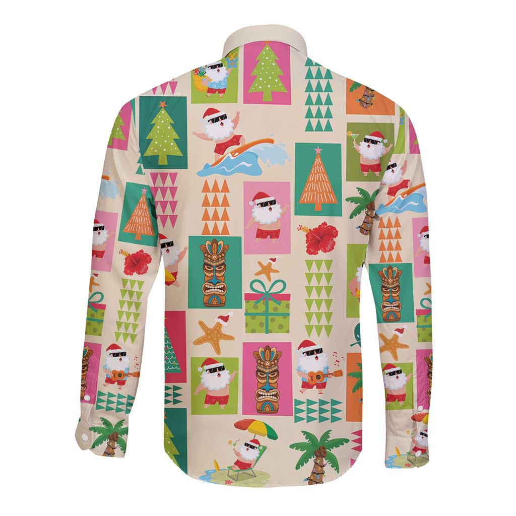 Mele Kalikimaka Hawaii Christmas Long Sleeve Button Shirt Funny Santan Hippie Style