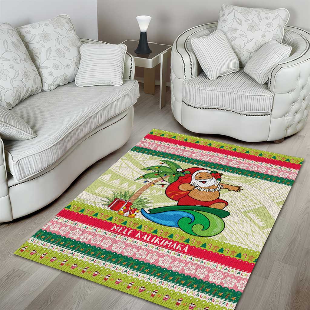 Mele Kalikimaka Hawaii Christmas Area Rug Surfing Santa with Polynesian Tribal