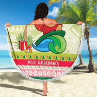 Mele Kalikimaka Hawaii Christmas Beach Blanket Surfing Santa with Polynesian Tribal