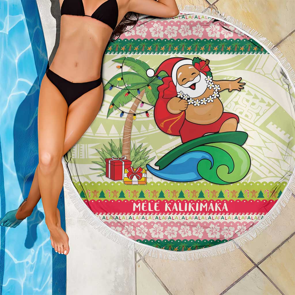 Mele Kalikimaka Hawaii Christmas Beach Blanket Surfing Santa with Polynesian Tribal