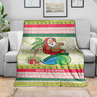Mele Kalikimaka Hawaii Christmas Blanket Surfing Santa with Polynesian Tribal
