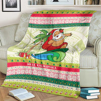 Mele Kalikimaka Hawaii Christmas Blanket Surfing Santa with Polynesian Tribal