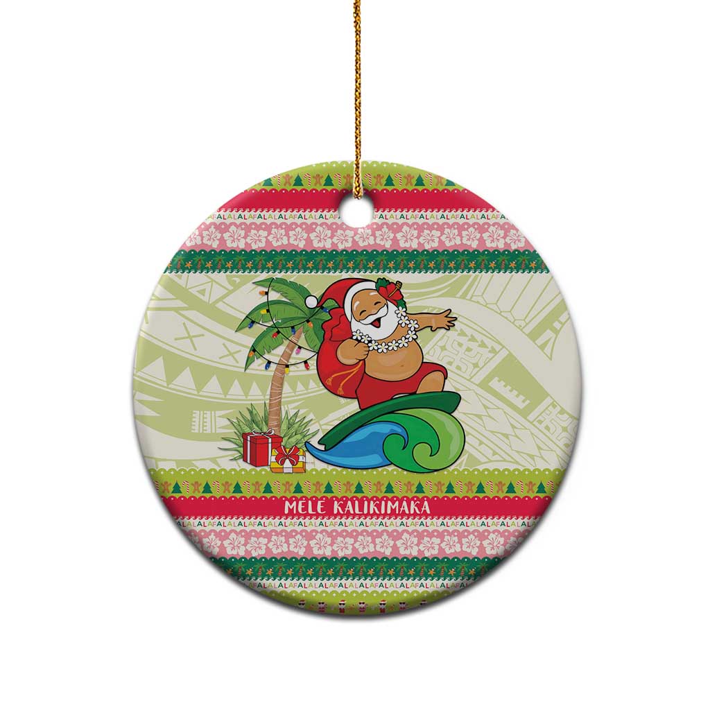 Mele Kalikimaka Hawaii Christmas Ceramic Ornament Surfing Santa with Polynesian Tribal
