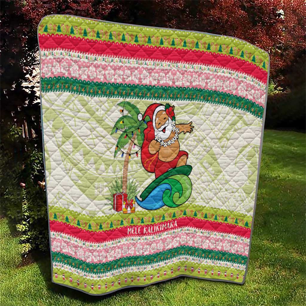 Mele Kalikimaka Hawaii Christmas Quilt Surfing Santa with Polynesian Tribal