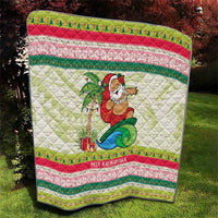 Mele Kalikimaka Hawaii Christmas Quilt Surfing Santa with Polynesian Tribal