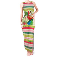 Mele Kalikimaka Hawaii Christmas Tank Maxi Dress Surfing Santa with Polynesian Tribal
