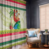 Mele Kalikimaka Hawaii Christmas Window Curtain Surfing Santa with Polynesian Tribal