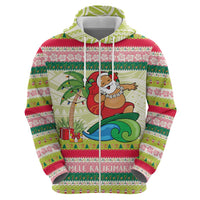Mele Kalikimaka Hawaii Christmas Zip Hoodie Surfing Santa with Polynesian Tribal