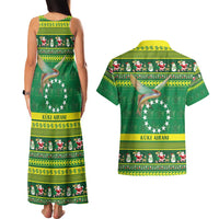 Meri Kiritimiti Cook Islands Christmas Couples Matching Tank Maxi Dress and Hawaiian Shirt Maroro Flying Fish and White Stars LT9 - Polynesian Pride
