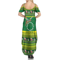 Meri Kiritimiti Cook Islands Christmas Family Matching Summer Maxi Dress and Hawaiian Shirt Maroro Flying Fish and White Stars