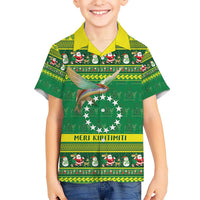 Meri Kiritimiti Cook Islands Christmas Kid Hawaiian Shirt Maroro Flying Fish and White Stars