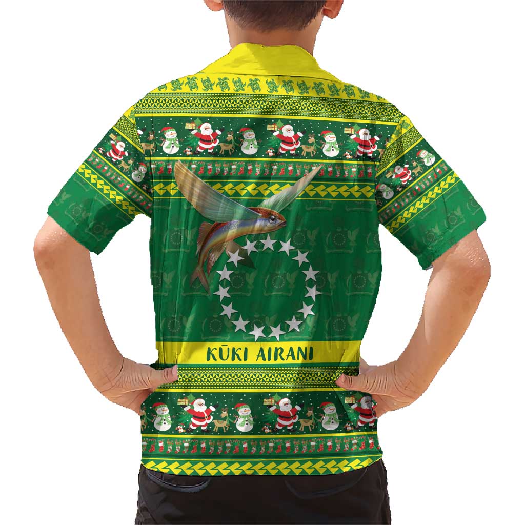 Meri Kiritimiti Cook Islands Christmas Kid Hawaiian Shirt Maroro Flying Fish and White Stars