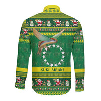 Meri Kiritimiti Cook Islands Christmas Long Sleeve Button Shirt Maroro Flying Fish and White Stars