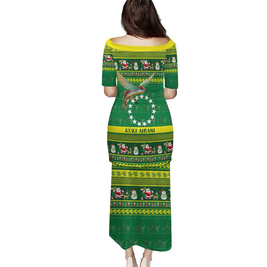 Meri Kiritimiti Cook Islands Christmas Puletasi Maroro Flying Fish and White Stars