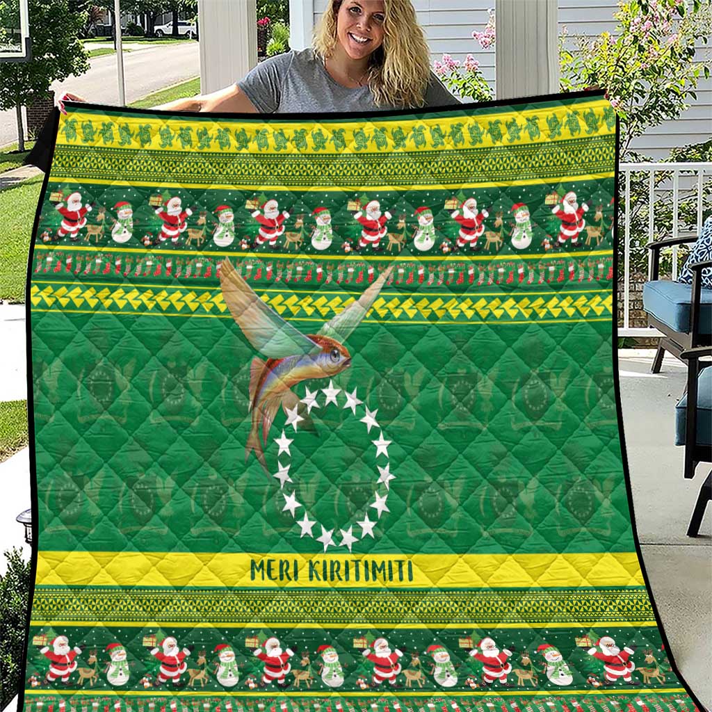 Meri Kiritimiti Cook Islands Christmas Quilt Maroro Flying Fish and White Stars LT9 Green - Polynesian Pride