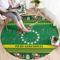 Meri Kiritimiti Cook Islands Christmas Round Carpet Maroro Flying Fish and White Stars LT9 - Polynesian Pride