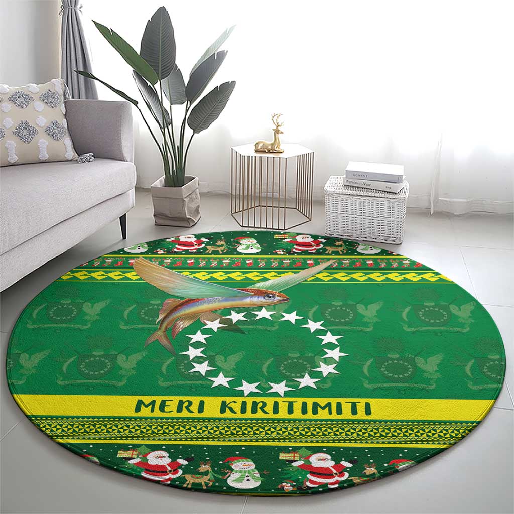 Meri Kiritimiti Cook Islands Christmas Round Carpet Maroro Flying Fish and White Stars LT9 - Polynesian Pride