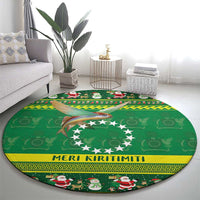 Meri Kiritimiti Cook Islands Christmas Round Carpet Maroro Flying Fish and White Stars LT9 - Polynesian Pride