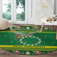 Meri Kiritimiti Cook Islands Christmas Round Carpet Maroro Flying Fish and White Stars LT9 - Polynesian Pride