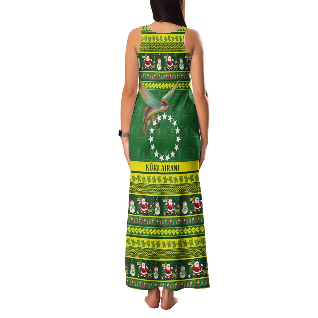 Meri Kiritimiti Cook Islands Christmas Tank Maxi Dress Maroro Flying Fish and White Stars