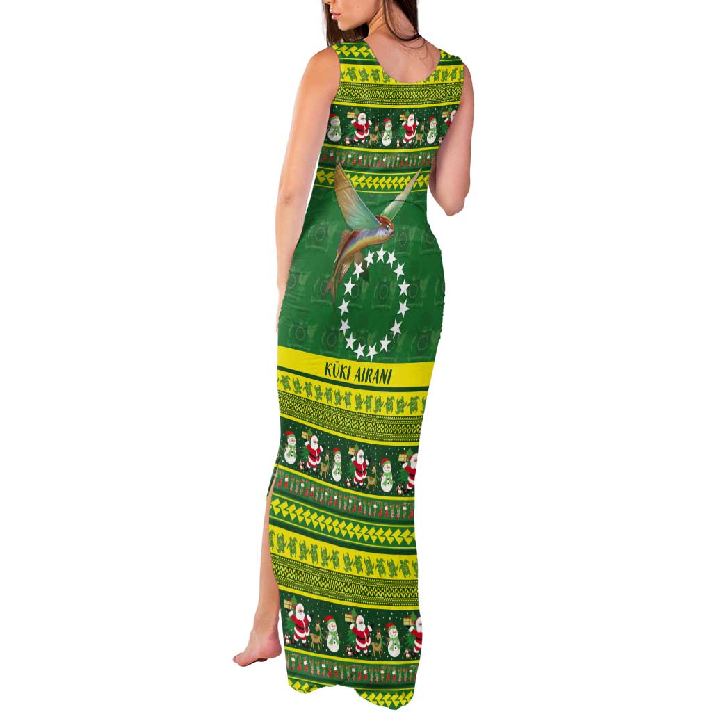 Meri Kiritimiti Cook Islands Christmas Tank Maxi Dress Maroro Flying Fish and White Stars