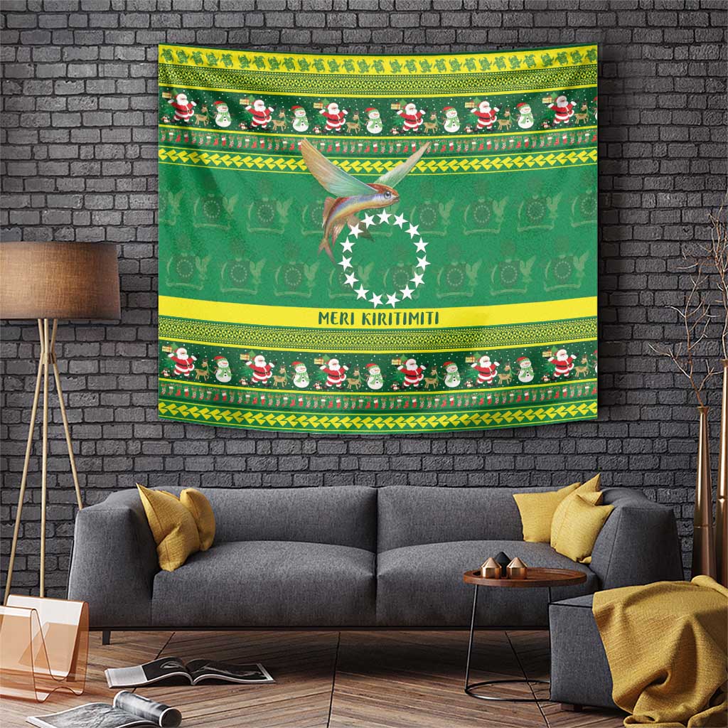 Meri Kiritimiti Cook Islands Christmas Tapestry Maroro Flying Fish and White Stars LT9 Green - Polynesian Pride