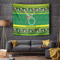 Meri Kiritimiti Cook Islands Christmas Tapestry Maroro Flying Fish and White Stars LT9 Green - Polynesian Pride