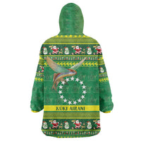 Meri Kiritimiti Cook Islands Christmas Wearable Blanket Hoodie Maroro Flying Fish and White Stars