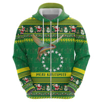 Meri Kiritimiti Cook Islands Christmas Zip Hoodie Maroro Flying Fish and White Stars