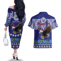 American Samoa Christmas Couples Matching Off The Shoulder Long Sleeve Dress and Hawaiian Shirt Manuia le Kerisimasi Polynesian Tribal LT9 - Polynesian Pride