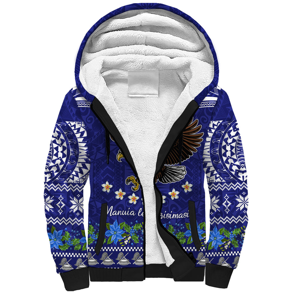 American Samoa Christmas Sherpa Hoodie Manuia le Kerisimasi Polynesian Tribal LT9 Unisex Blue - Polynesian Pride