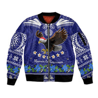 American Samoa Christmas Sleeve Zip Bomber Jacket Manuia le Kerisimasi Polynesian Tribal LT9 Unisex Blue - Polynesian Pride